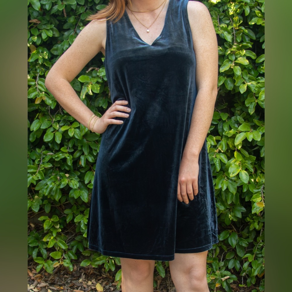 Navy blue velvet mid length dress